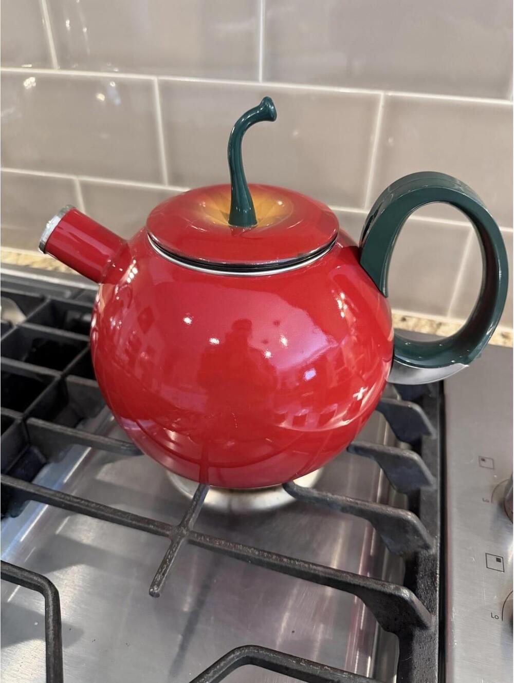 Vintage COPCO Red Apple Enamel Teapot Kettle 2.5 Qt